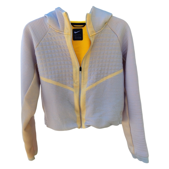 Nike Jackets & Blazers - Nike Women's Tan and Yellow Ready Tech Full Zip Crop Hooded Jacket - Size XS